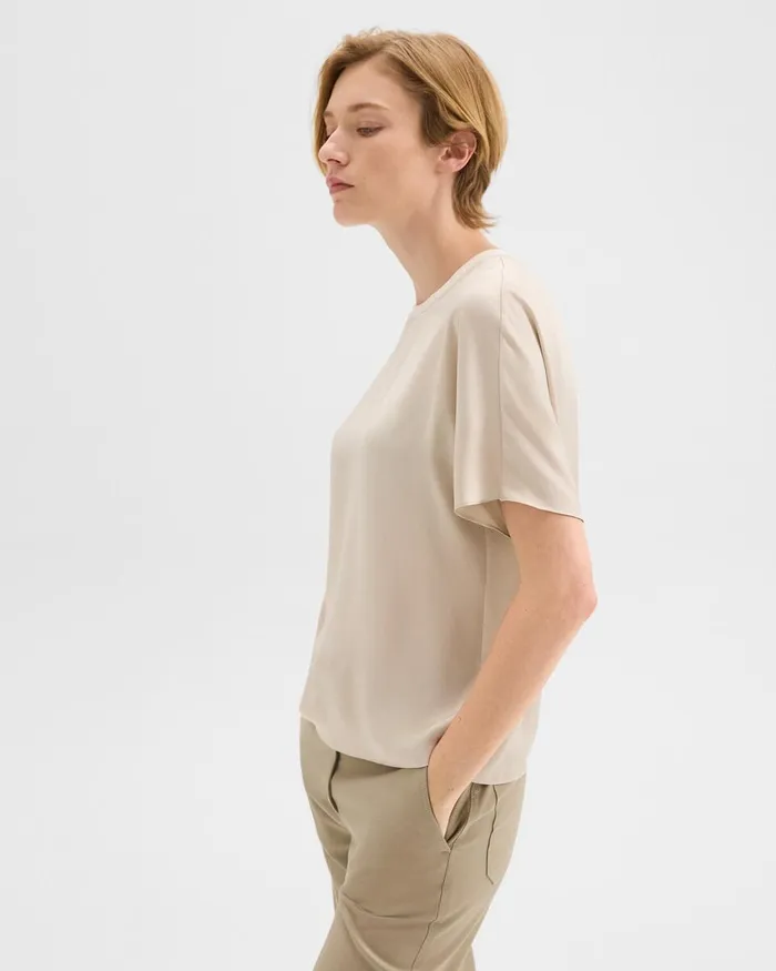 Women Theory Tops Dolman Sleeve Tee In Recycled Satin Light Clay