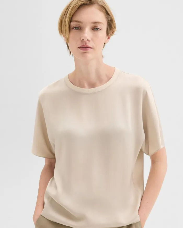 Women Theory Tops Dolman Sleeve Tee In Recycled Satin Light Clay