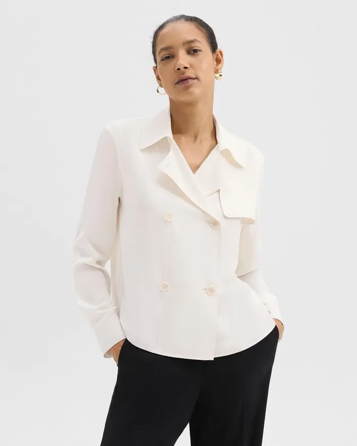 Women Theory Tops Trench Blouse In Recycled Georgette Ivory