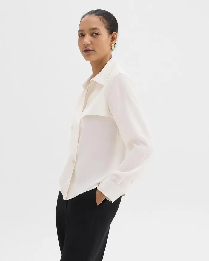 Women Theory Tops Trench Blouse In Recycled Georgette Ivory
