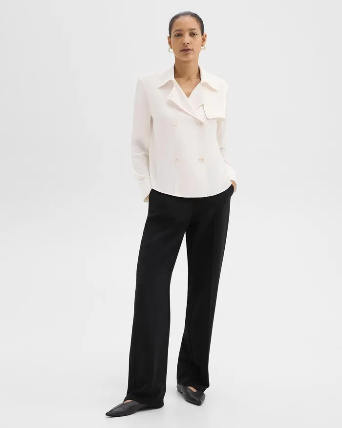 Women Theory Tops Trench Blouse In Recycled Georgette Ivory