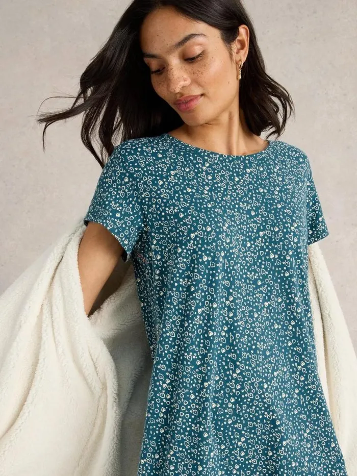 Women Tilda Midi Jersey Nightie Teal Print White Stuff Nightwear