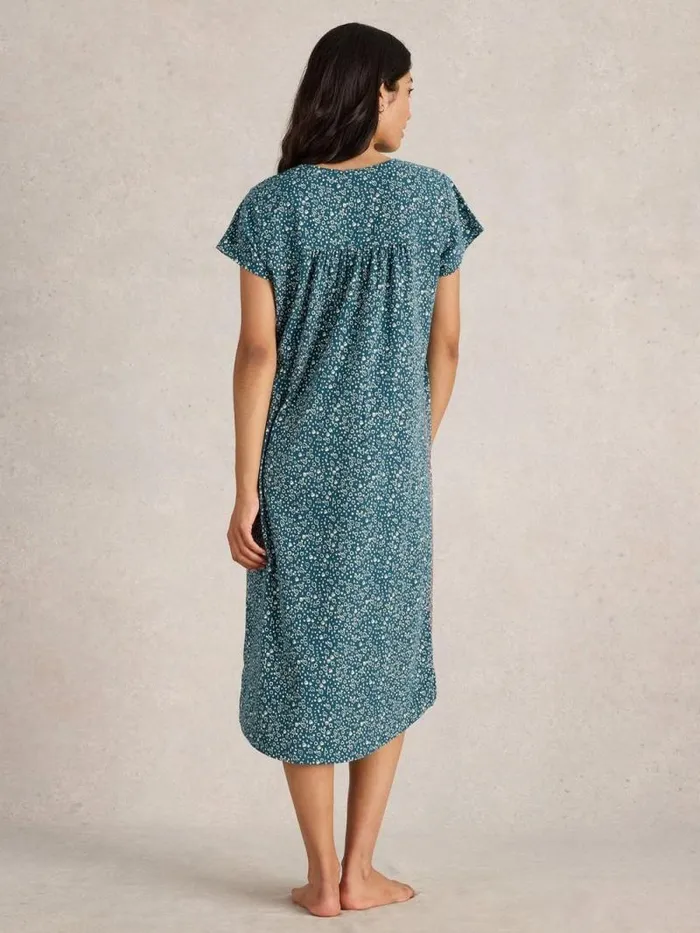Women Tilda Midi Jersey Nightie Teal Print White Stuff Nightwear