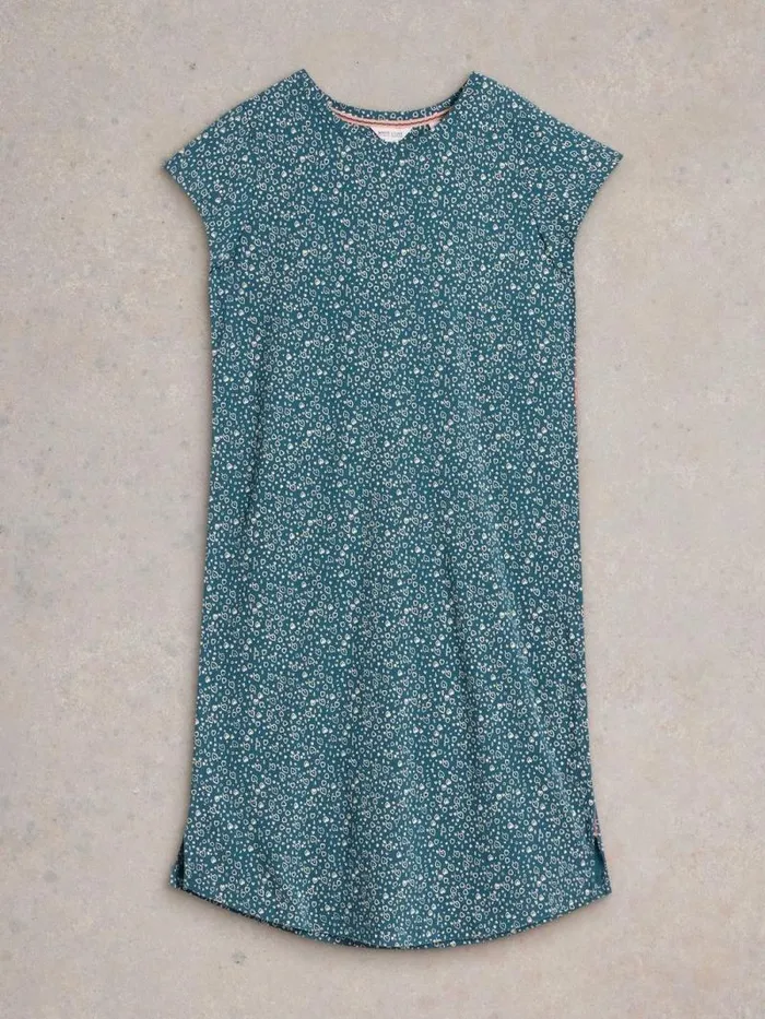 Women Tilda Midi Jersey Nightie Teal Print White Stuff Nightwear