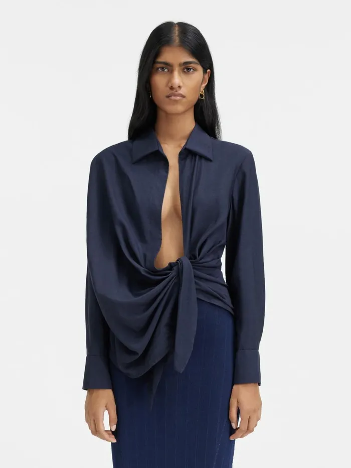 Women Tops and Shirts JACQUEMUS The Bahia Shirt Dark Navy Women Tops and Shirts JACQUEMUS The Bahia Shirt Dark Navy