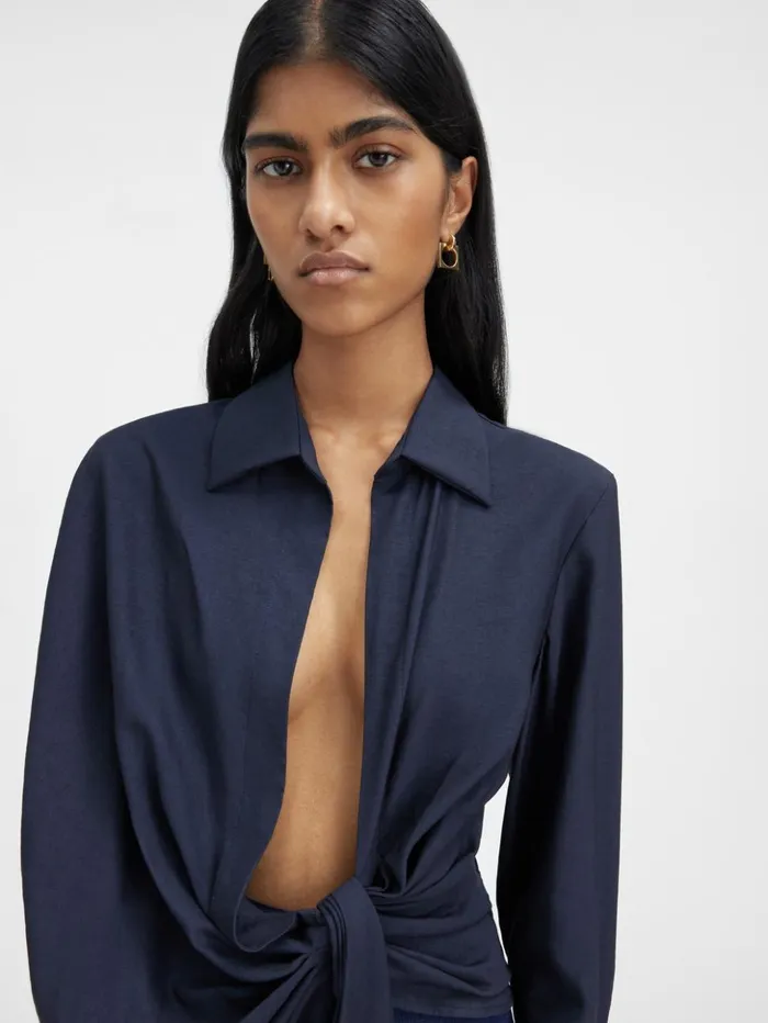 Women Tops and Shirts JACQUEMUS The Bahia Shirt Dark Navy Women Tops and Shirts JACQUEMUS The Bahia Shirt Dark Navy