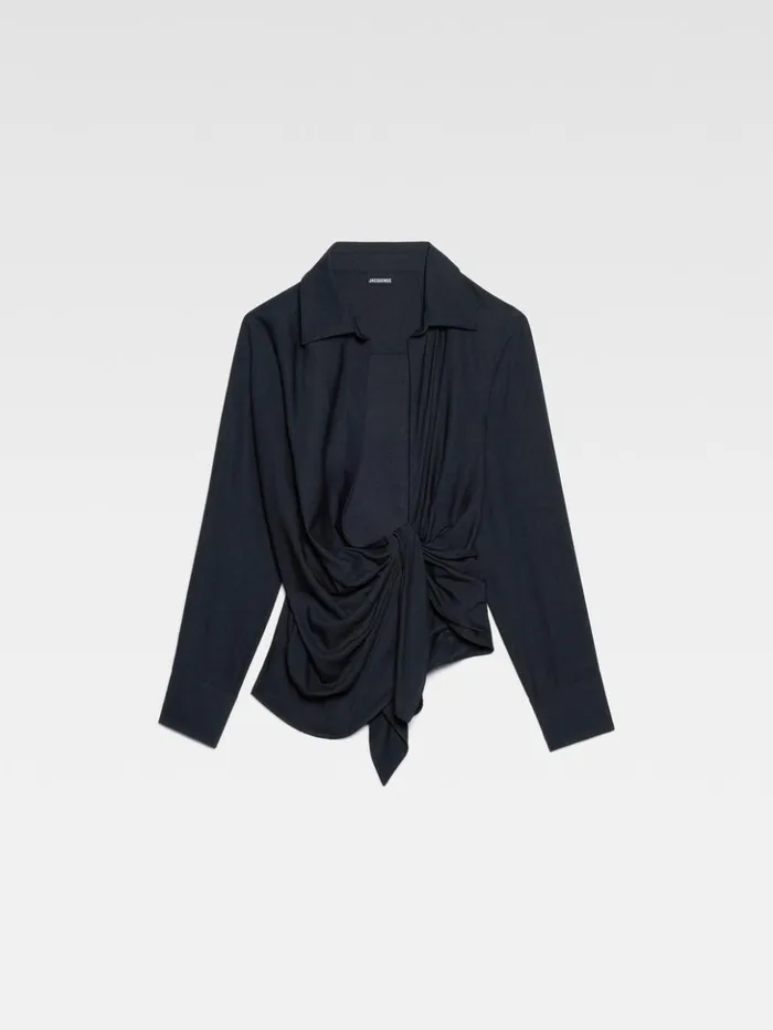 Women Tops and Shirts JACQUEMUS The Bahia Shirt Dark Navy Women Tops and Shirts JACQUEMUS The Bahia Shirt Dark Navy