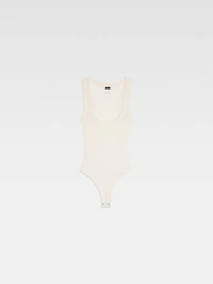 Women Tops and Shirts JACQUEMUS The Gros Grain Bodysuit White Women Tops and Shirts JACQUEMUS The Gros Grain Bodysuit White