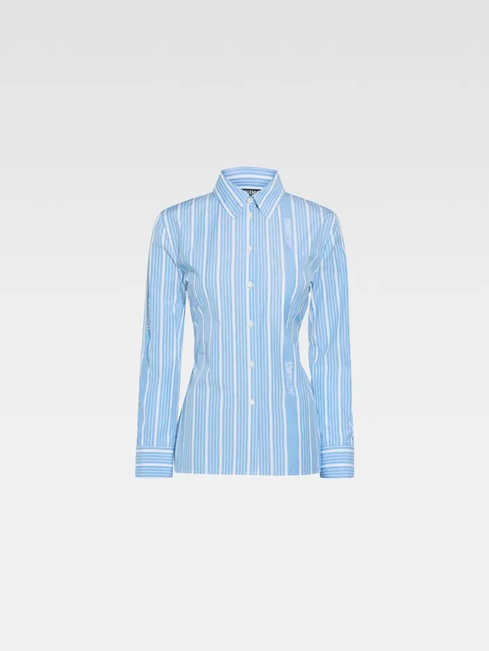 Women Tops and Shirts JACQUEMUS The Suit Shirt Jacquard Bluewhite Women Tops and Shirts JACQUEMUS The Suit Shirt Jacquard Bluewhite