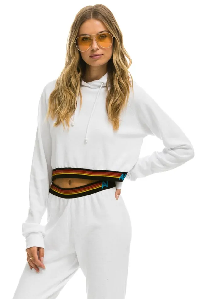 Women Tops Aviator Nation LOGO STRIPE CROP PULLOVER HOODIE 8211 WHITE Women Tops Aviator Nation LOGO STRIPE CROP PULLOVER HOODIE 8211 WHITE