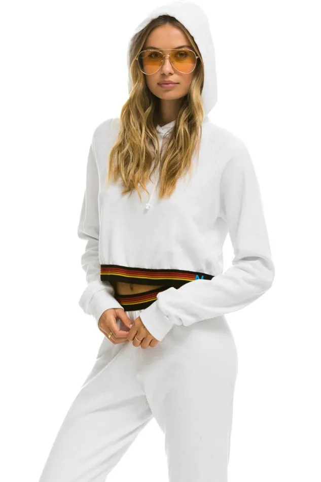 Women Tops Aviator Nation LOGO STRIPE CROP PULLOVER HOODIE 8211 WHITE Women Tops Aviator Nation LOGO STRIPE CROP PULLOVER HOODIE 8211 WHITE