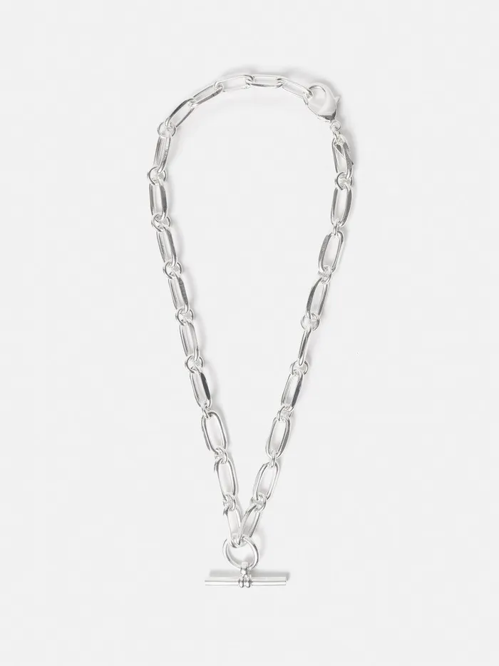 Women Trombone Link Chain Necklace Silver Jigsaw Jewellery