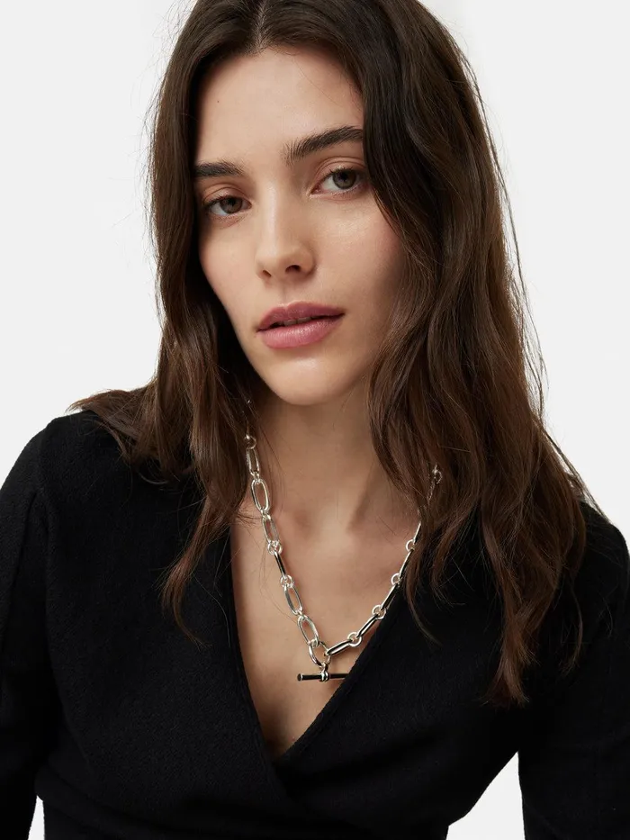 Women Trombone Link Chain Necklace Silver Jigsaw Jewellery