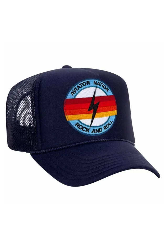 Women Trucker Hats Aviator Nation ROCK AND ROLL BOLT VINTAGE TRUCKER HAT