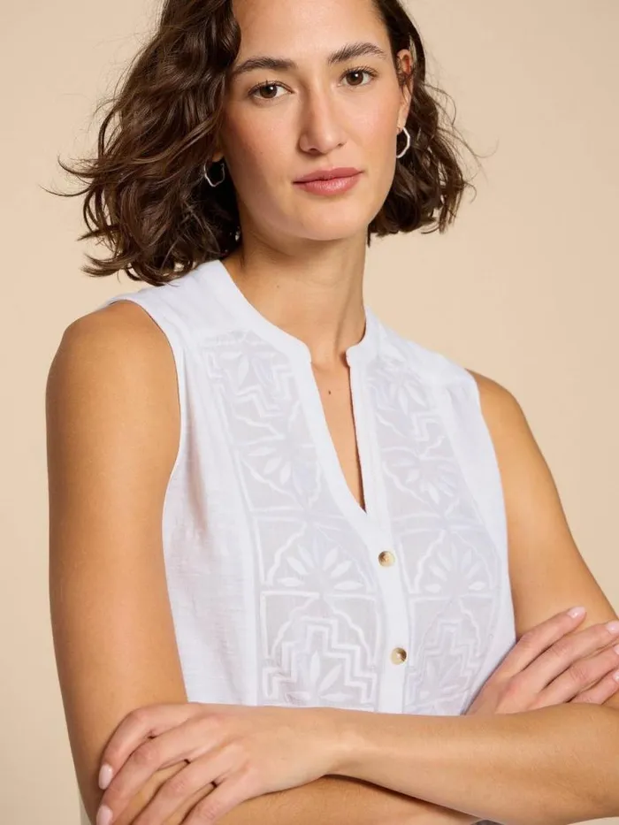 Women TULIP JERSEY SLEEVELESS SHIRT Pale Ivory White Stuff Shirts and Blouses Women TULIP JERSEY SLEEVELESS SHIRT Pale Ivory White Stuff Shirts and Blouses