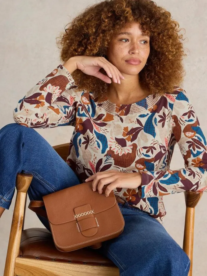 Women WEAVER TEE Natural Print White Stuff Tops and Tees