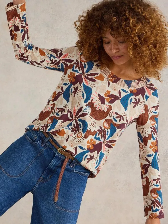 Women WEAVER TEE Natural Print White Stuff Tops and Tees
