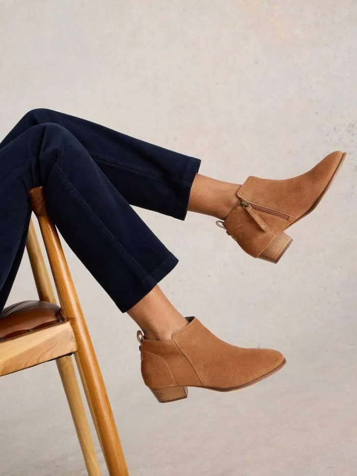 Women Wide Fit Suede Ankle Boot Mid Tan White Stuff Boots