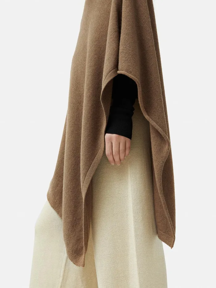 Women Wool Cashmere Blend Drape Poncho Camel Jigsaw Ponchos and Scarves