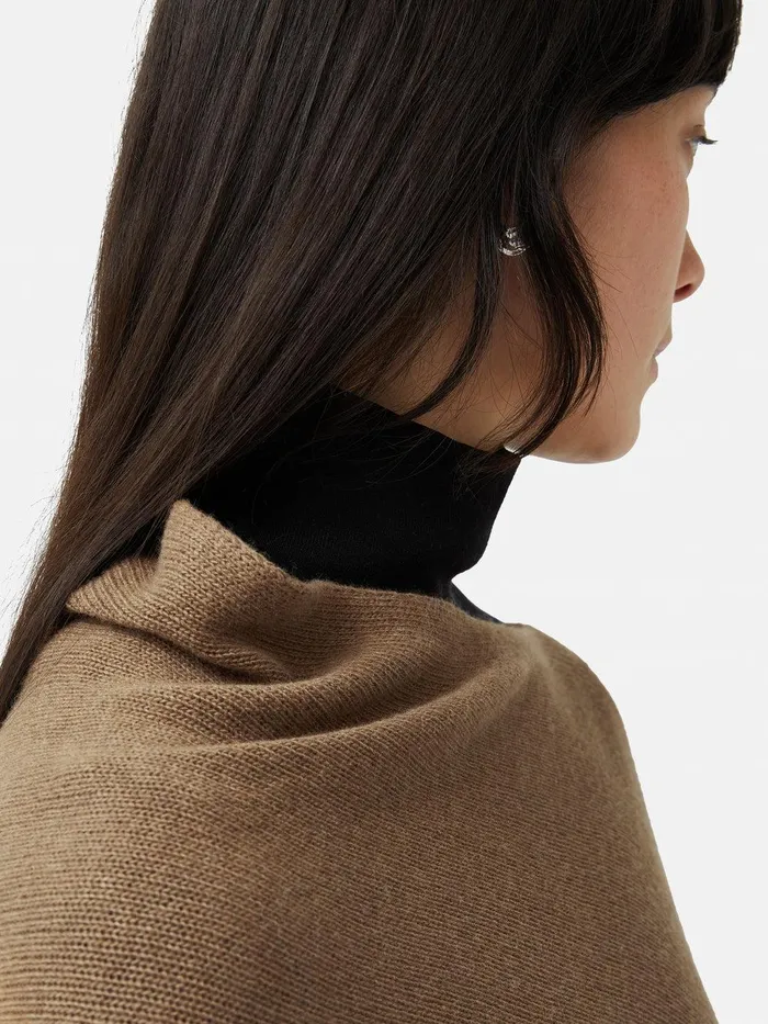 Women Wool Cashmere Blend Drape Poncho Camel Jigsaw Ponchos and Scarves