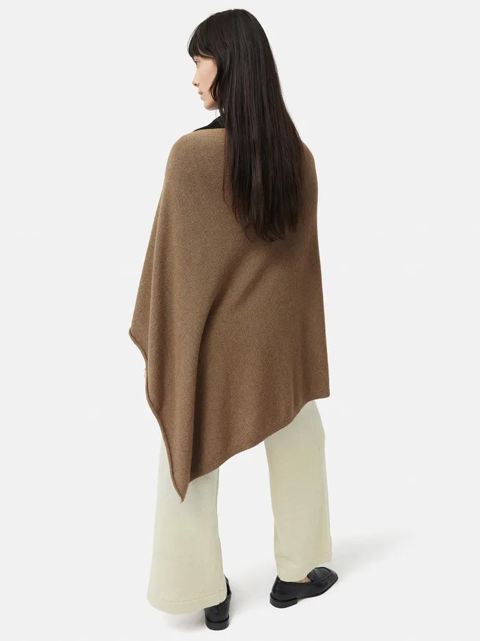 Women Wool Cashmere Blend Drape Poncho Camel Jigsaw Ponchos and Scarves