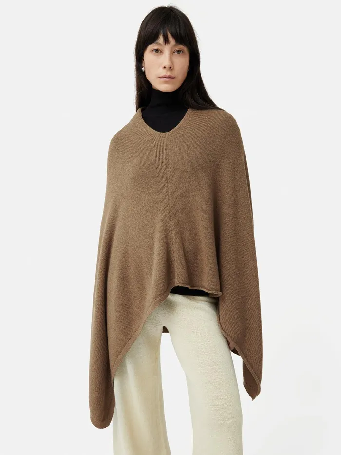 Women Wool Cashmere Blend Drape Poncho Camel Jigsaw Ponchos and Scarves