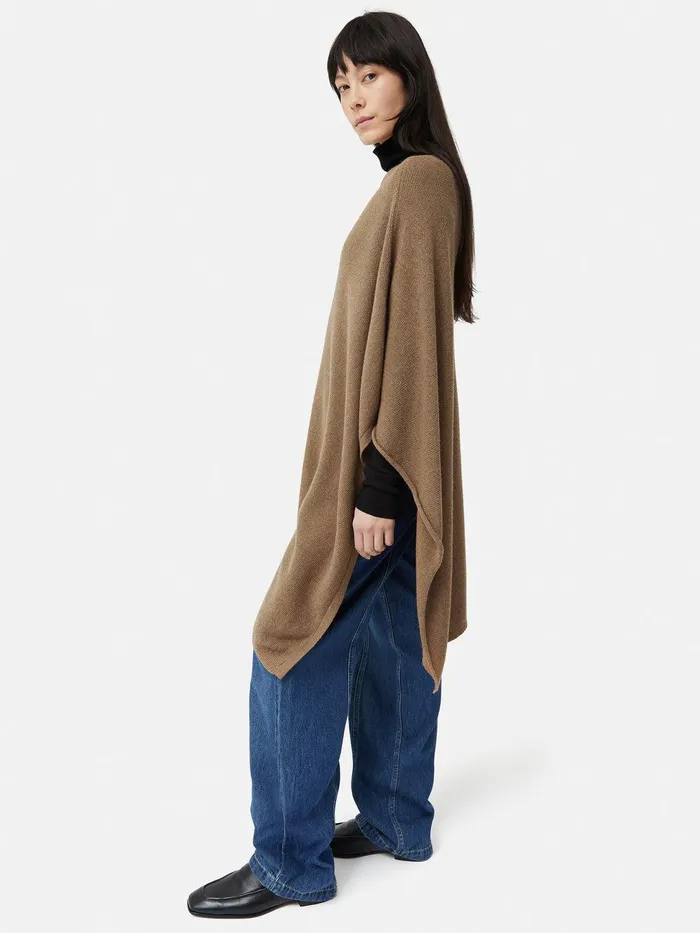 Women Wool Cashmere Blend Drape Poncho Camel Jigsaw Ponchos and Scarves