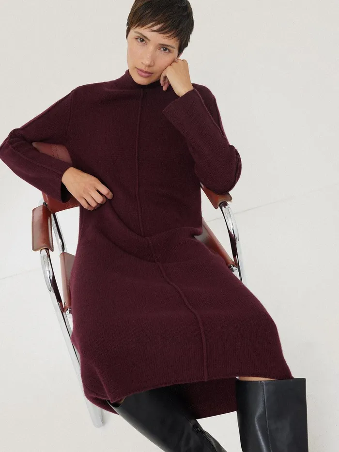 Women Wool Cashmere Blend Dress Burgundy Jigsaw Dresses and Jumpsuits