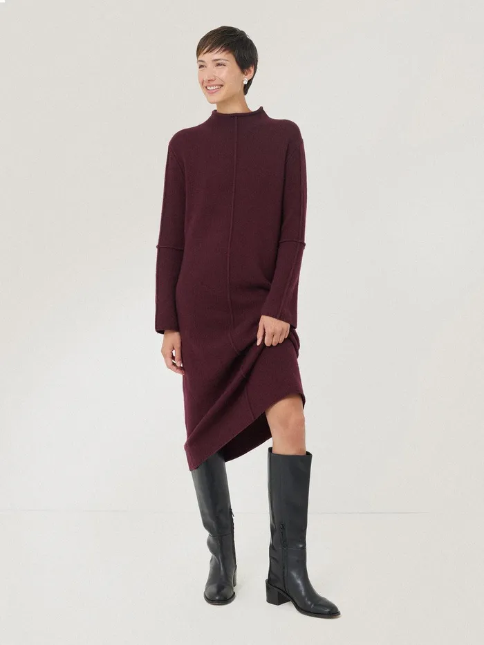 Women Wool Cashmere Blend Dress Burgundy Jigsaw Dresses and Jumpsuits