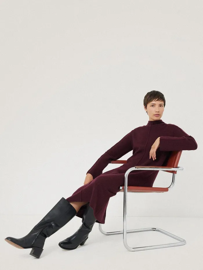 Women Wool Cashmere Blend Dress Burgundy Jigsaw Dresses and Jumpsuits
