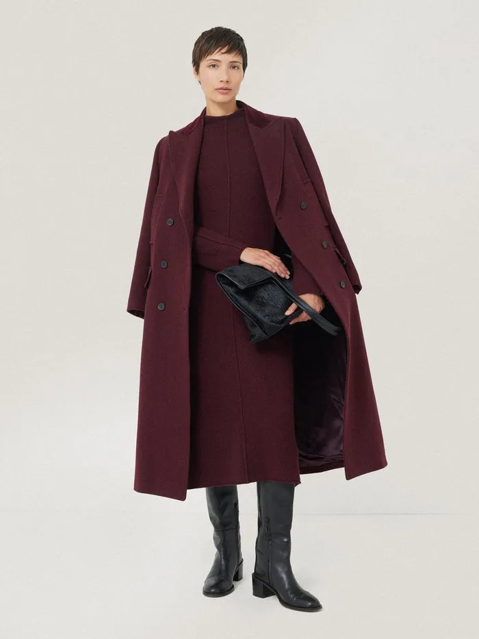Women Wool Cashmere Blend Dress Burgundy Jigsaw Dresses and Jumpsuits