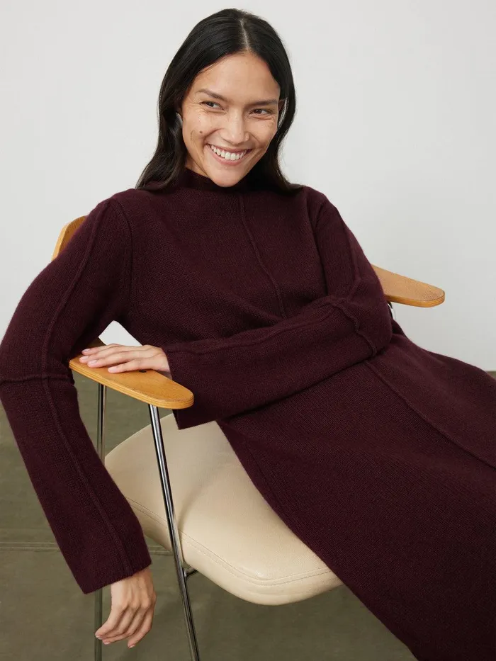 Women Wool Cashmere Blend Dress Burgundy Jigsaw Dresses and Jumpsuits