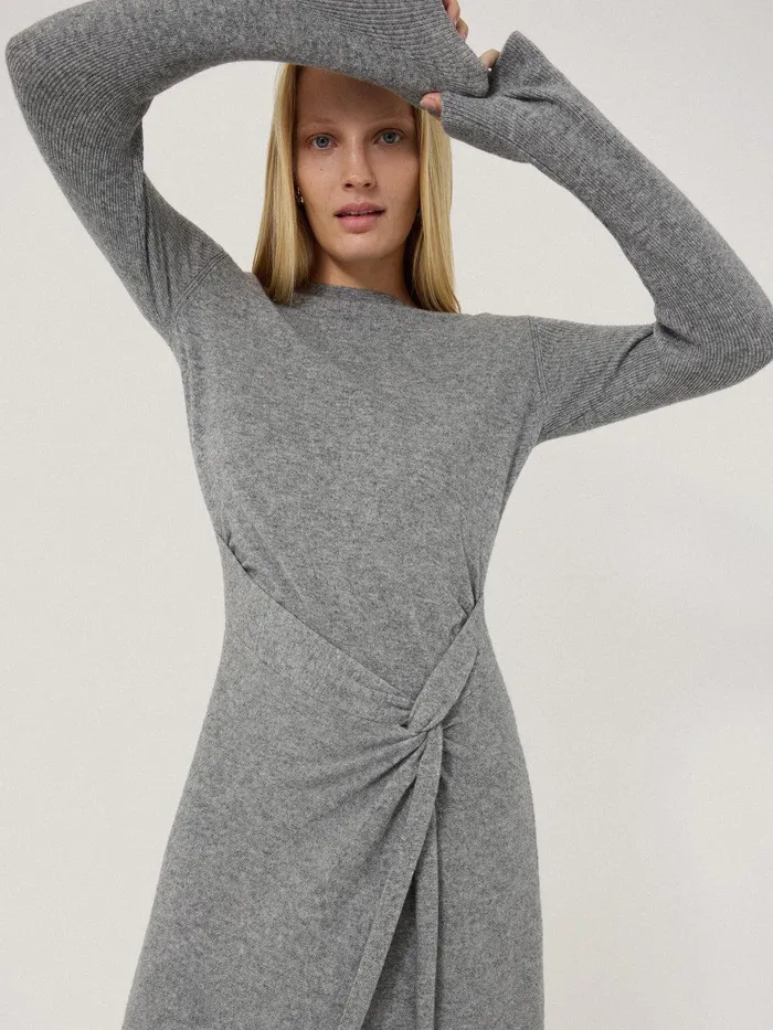 Women Wool Cashmere Blend Knot Dress Grey Jigsaw Dresses and Jumpsuits