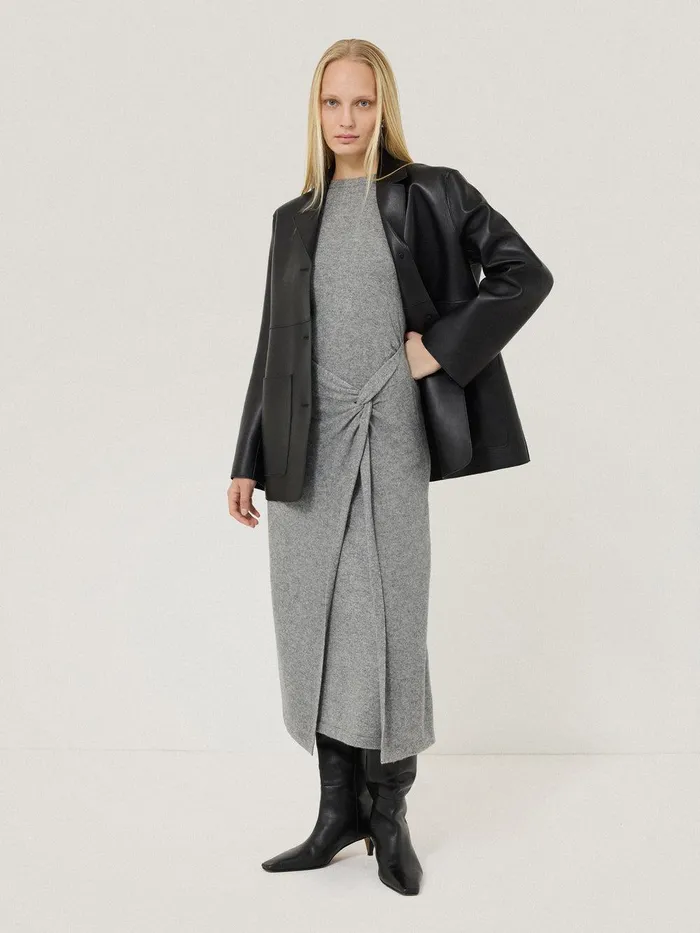 Women Wool Cashmere Blend Knot Dress Grey Jigsaw Dresses and Jumpsuits