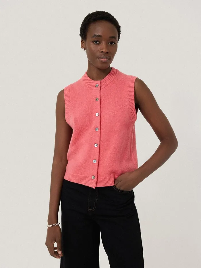 Women Wool Cashmere Blend Waistcoat Pink Jigsaw Knitwear and Cashmere