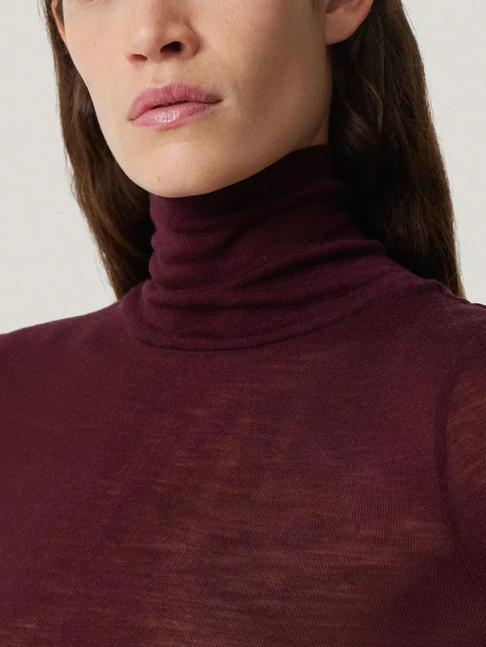 Women Wool Jersey Polo Neck Top Burgundy Jigsaw Shirts and Tops