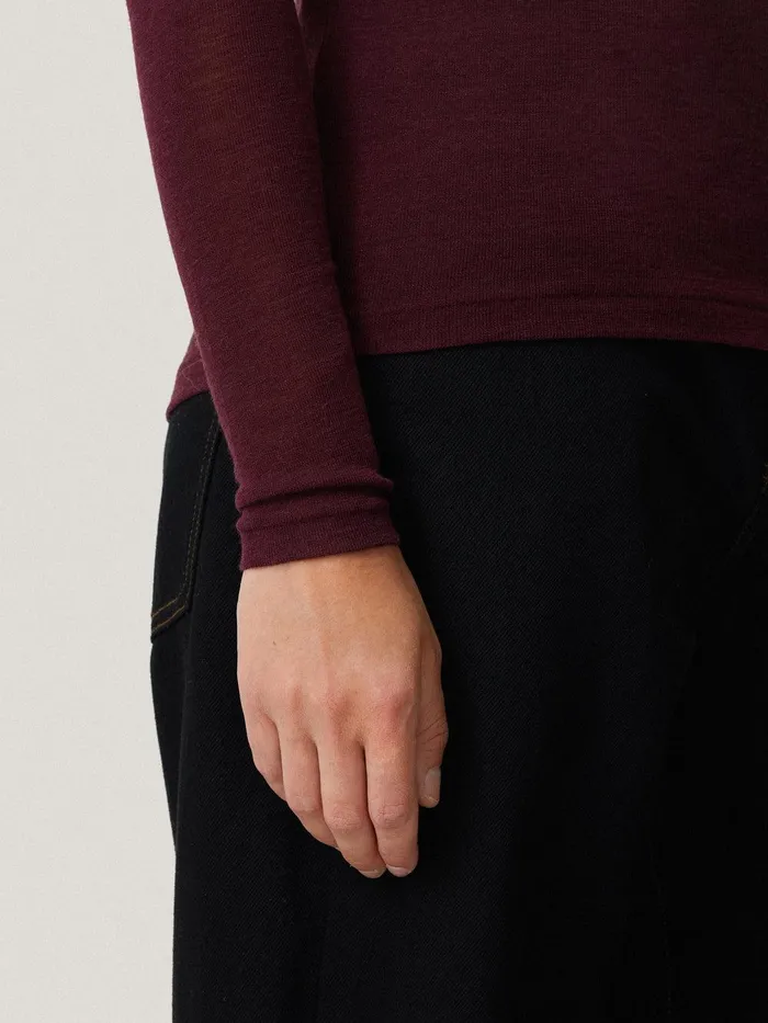 Women Wool Jersey Polo Neck Top Burgundy Jigsaw Shirts and Tops