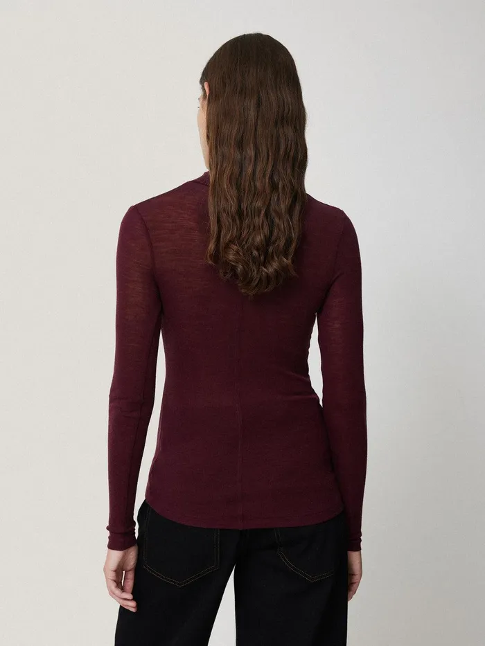 Women Wool Jersey Polo Neck Top Burgundy Jigsaw Shirts and Tops