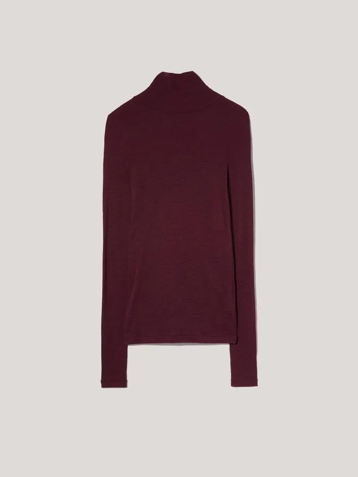 Women Wool Jersey Polo Neck Top Burgundy Jigsaw Shirts and Tops
