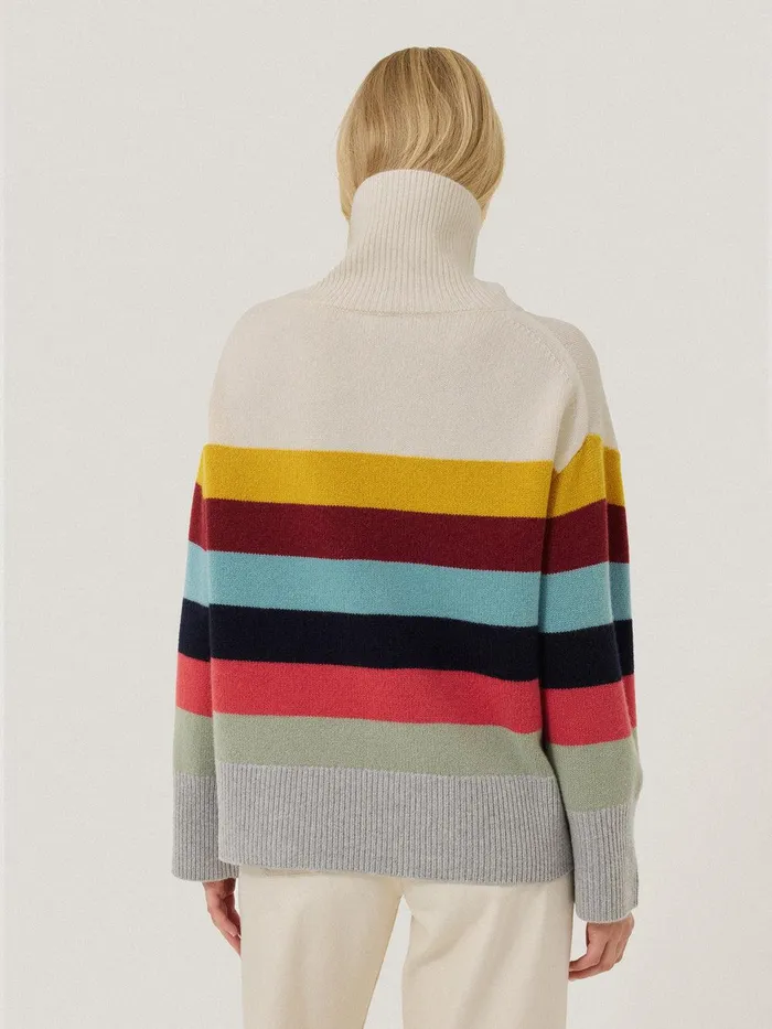 Women Wool Multi Stripe Turtleneck Grey Jigsaw Knitwear and Cashmere