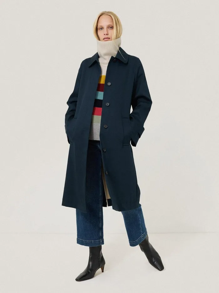 Women Wool Multi Stripe Turtleneck Grey Jigsaw Knitwear and Cashmere
