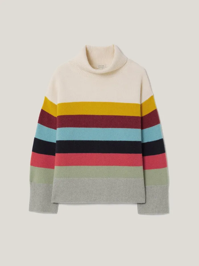 Women Wool Multi Stripe Turtleneck Grey Jigsaw Knitwear and Cashmere