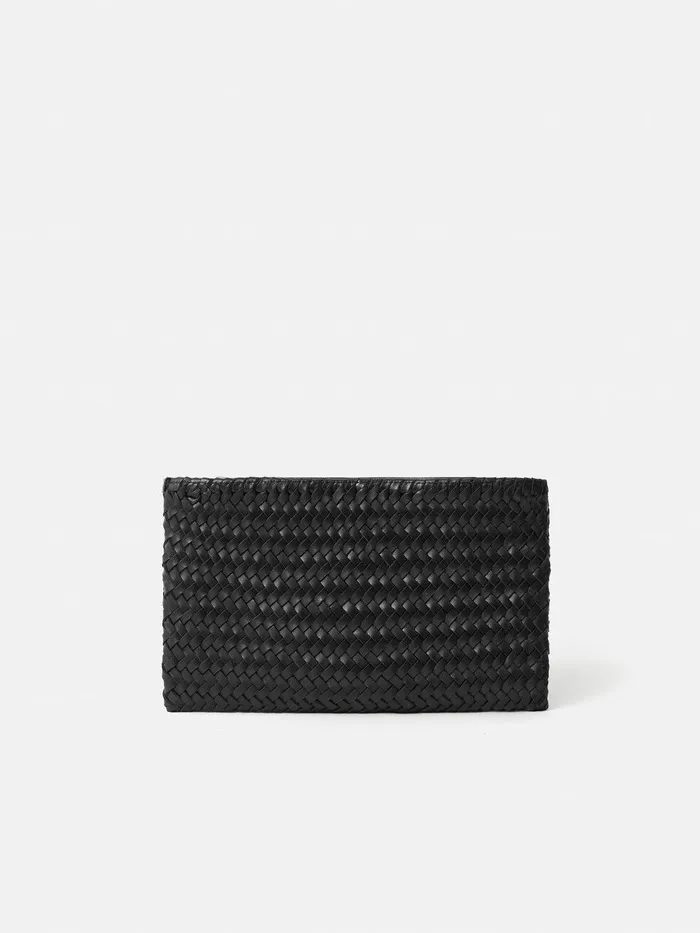Women Woven Leather Pouch Black Jigsaw Bags