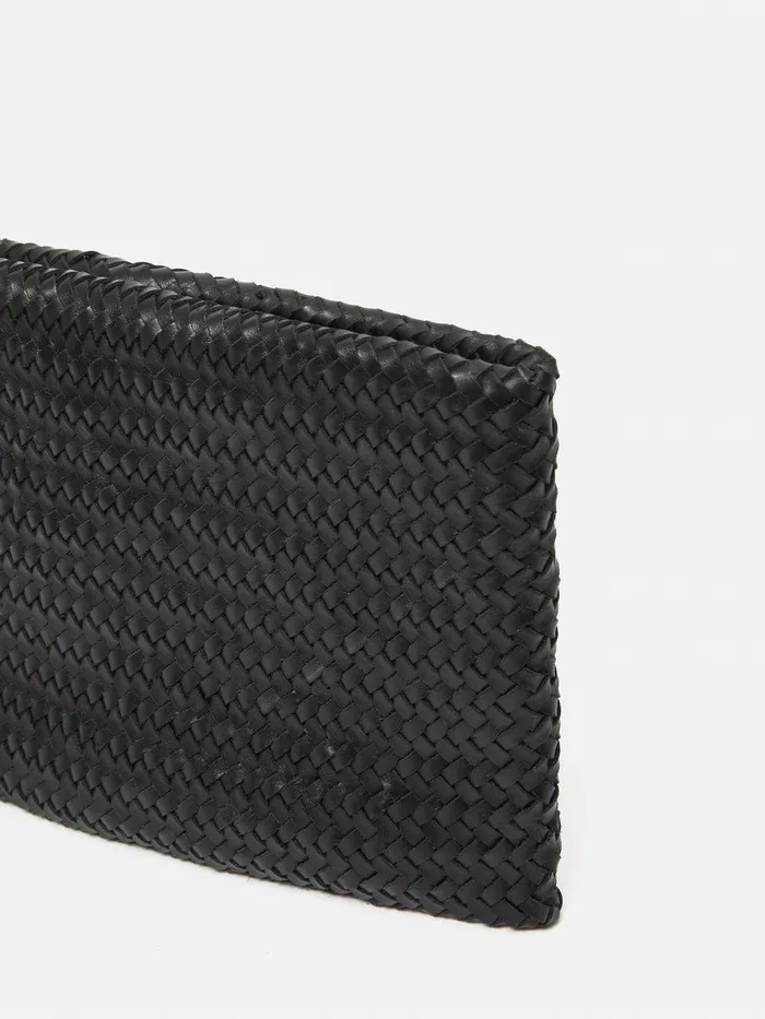 Women Woven Leather Pouch Black Jigsaw Bags