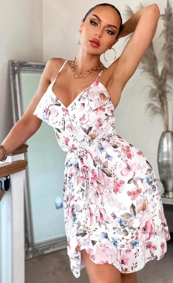 Zena Flora Frill Chiffon Wrap Dress Women Missfiga Wrap Dresses